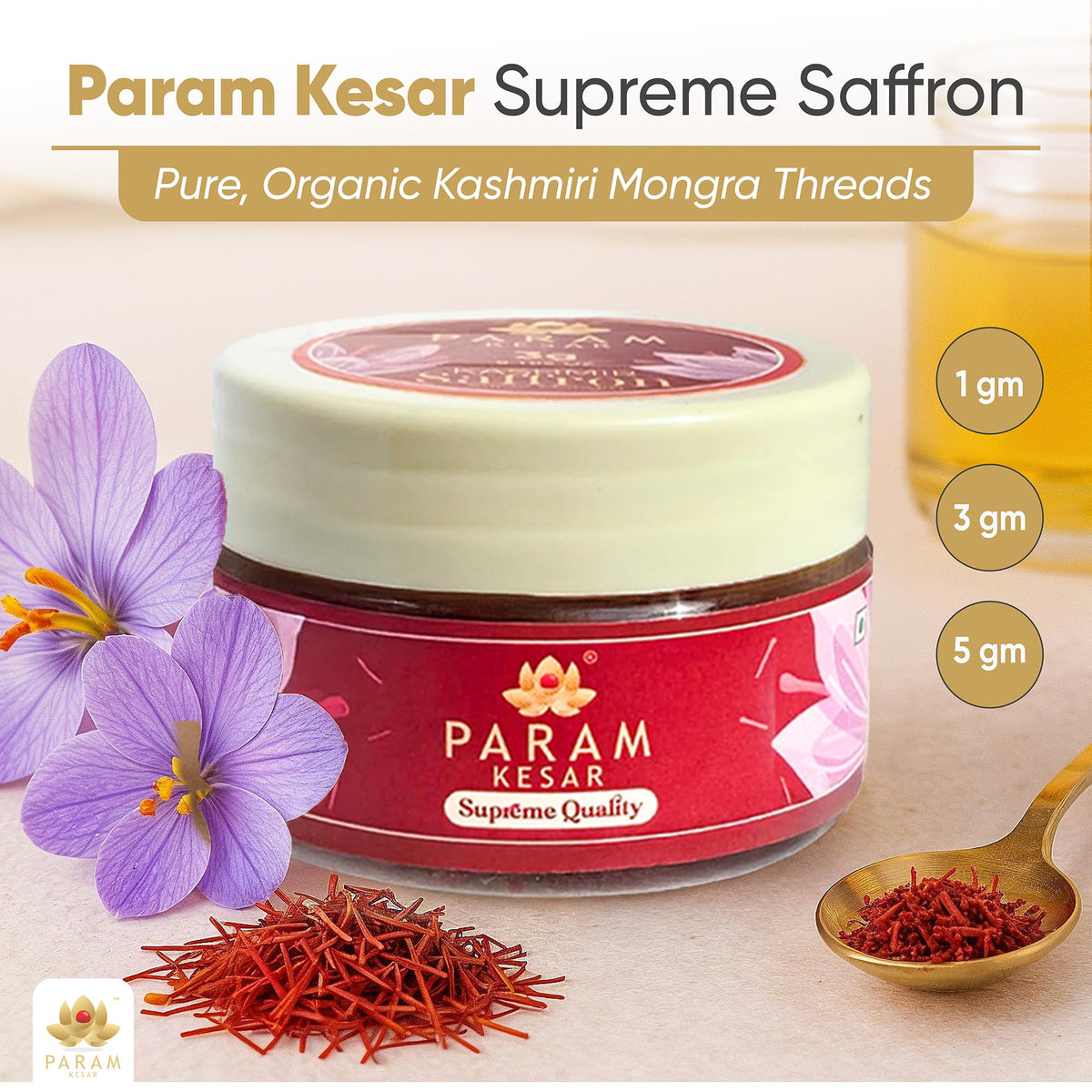 Param Kesar handpicked saffron threads—carefully harvested for authenticity and purity.