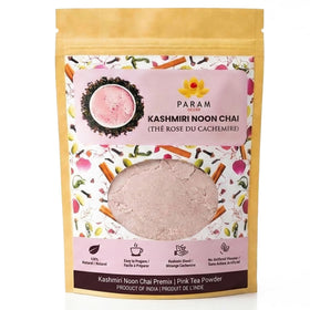 Param Kesar Kashmiri Noon Chai premix packaging highlights premium ingredients.