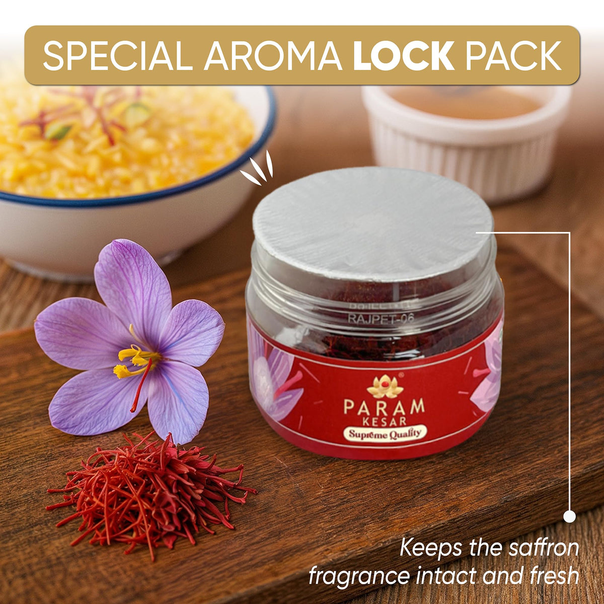 Param Kesar organic saffron packs—certified quality ideal for pure, aromatic culinary use.