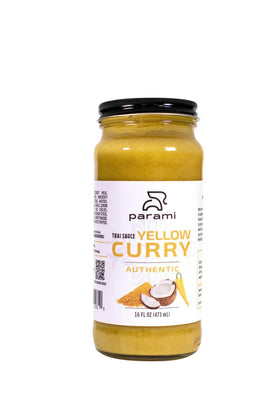 Parami Thai Curry Sauce front label highlighting authentic flavor for quick weeknight dinners.