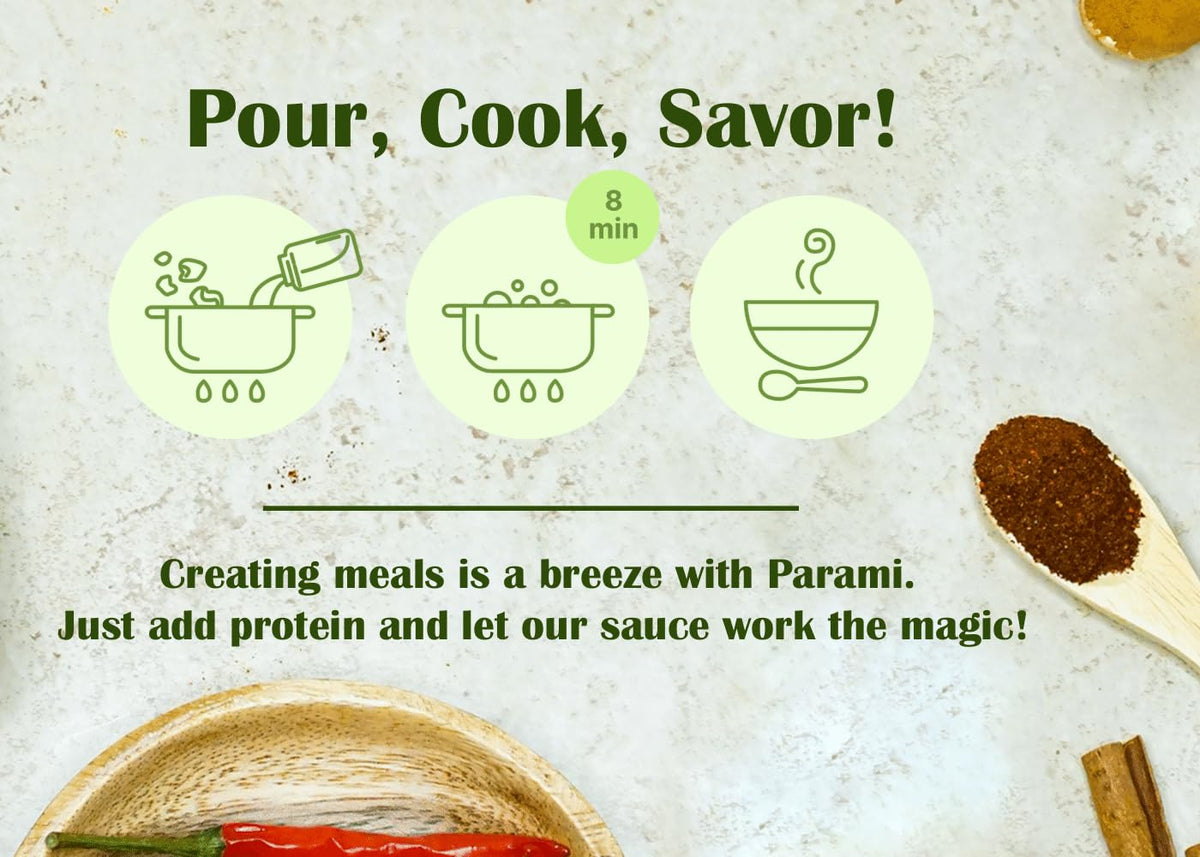 Parami Thai Curry Sauce simmered with chicken in a skillet for a fast weeknight meal.