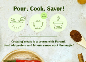 Parami Thai Curry Sauce simmered with chicken in a skillet for a fast weeknight meal.