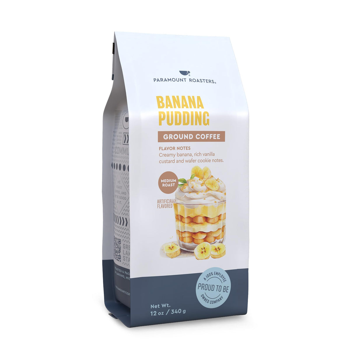 Paramount Roasters Banana Pudding Ground Coffee cup with dessert-inspired aroma and creamy finish