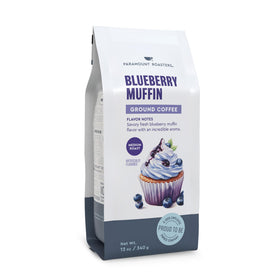 Paramount Roasters Blueberry Muffin Coffee 12oz packaging highlights premium flavor potential for gifting.