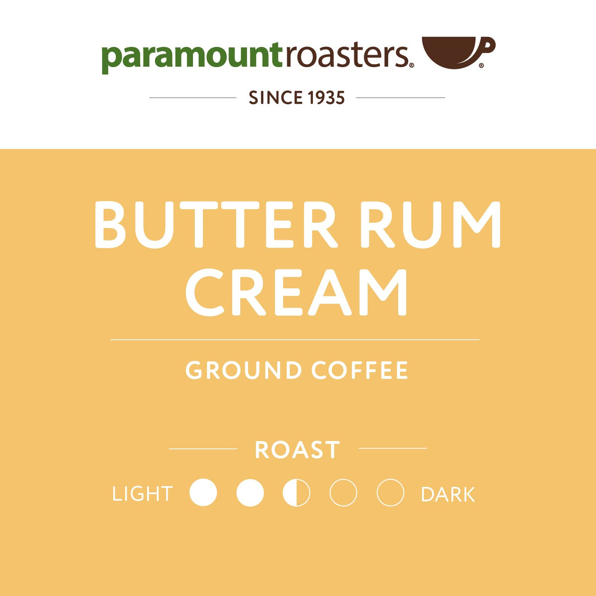 Paramount Roasters Butter Rum Cream cup with creamy swirls