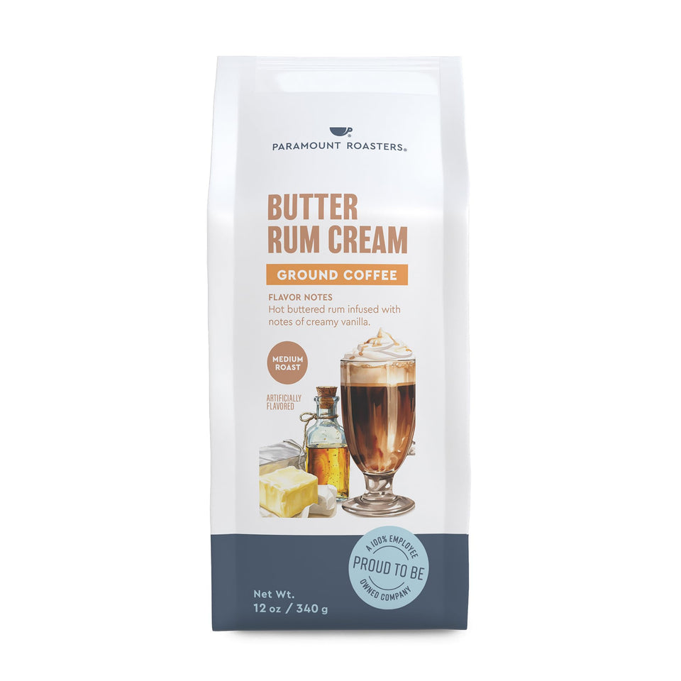 Paramount Roasters Butter Rum Cream ground coffee canister with inviting aroma
