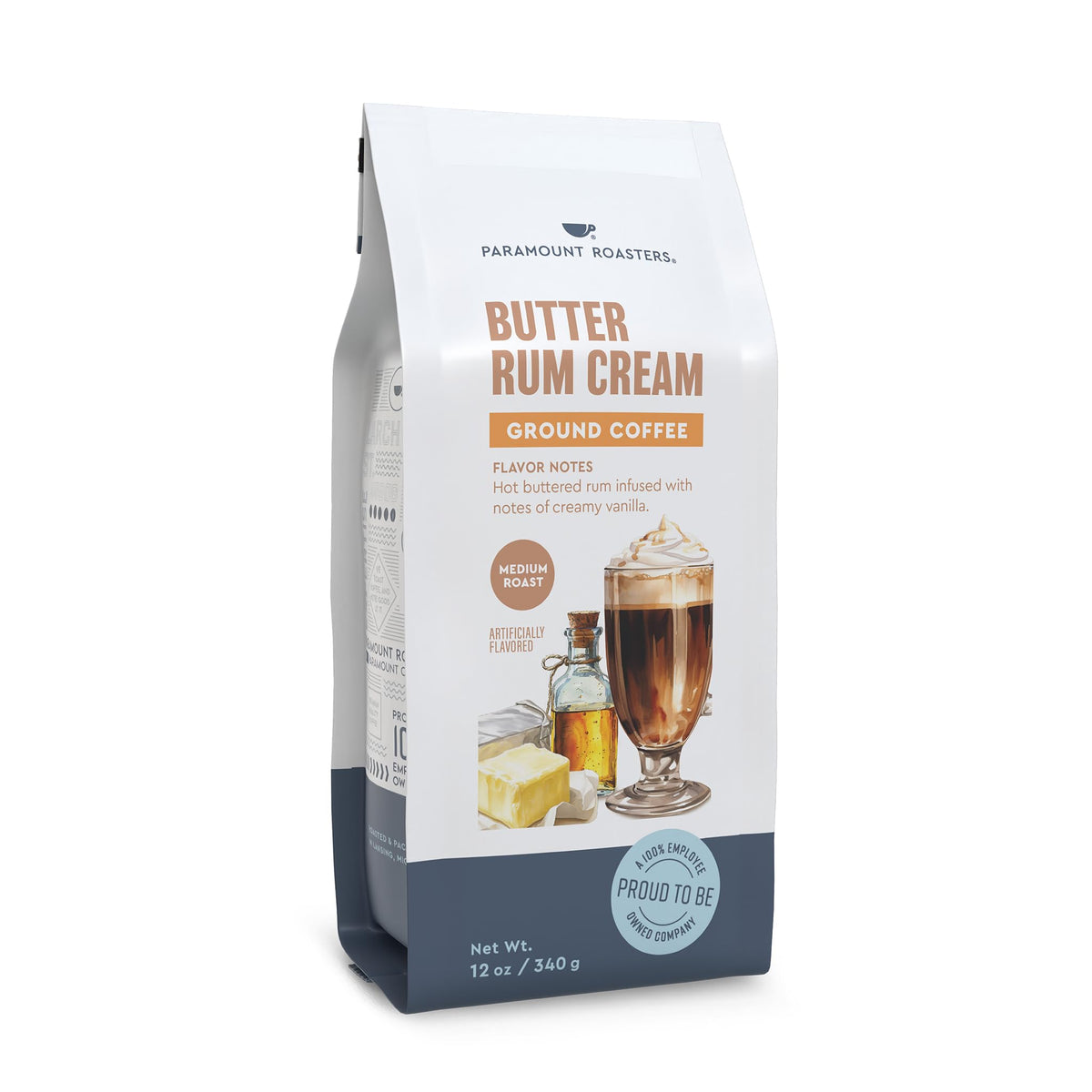 Paramount Roasters Butter Rum Cream grounds close-up signaling rich flavor