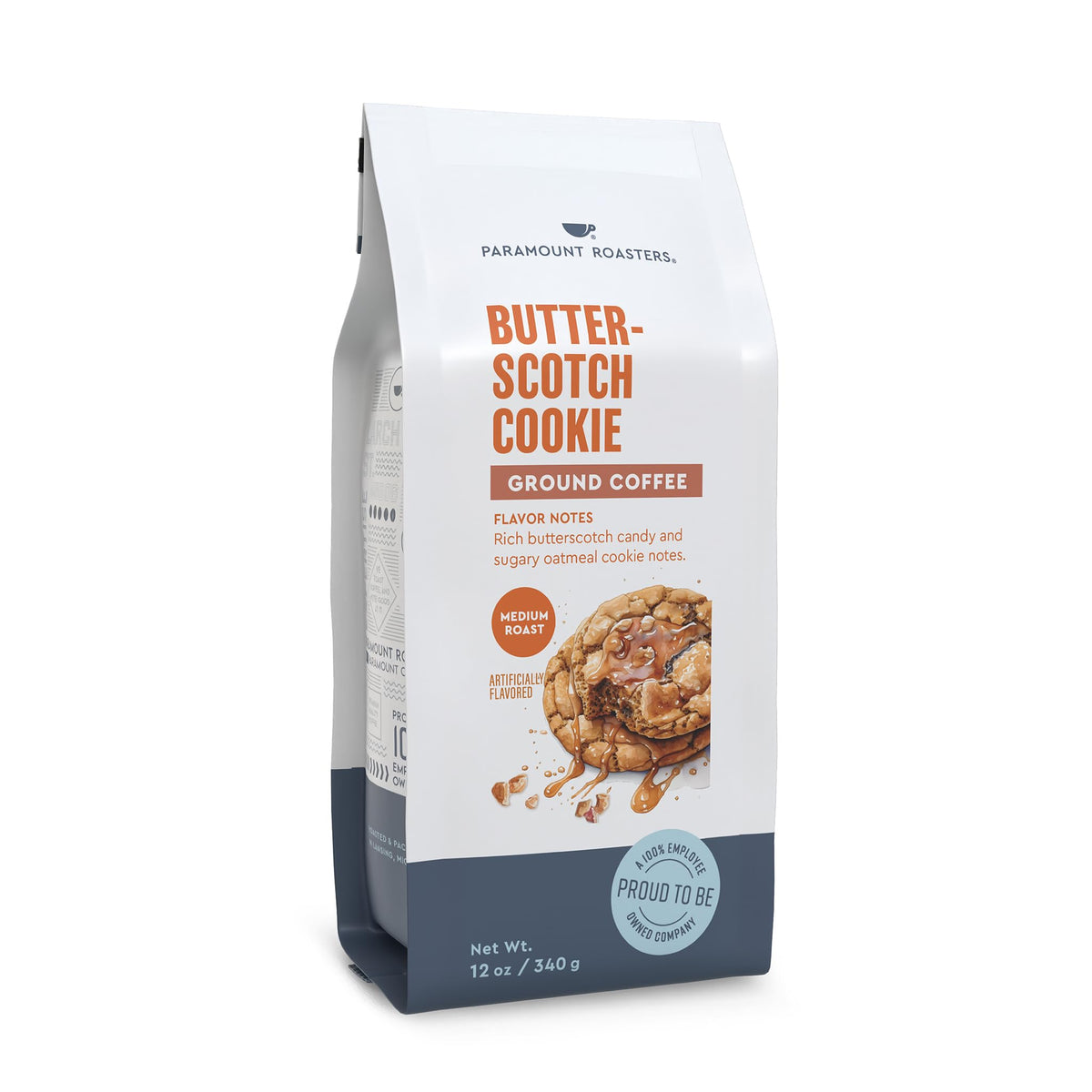 Paramount Roasters Butterscotch Cookie ground coffee bag back with flavor notes.