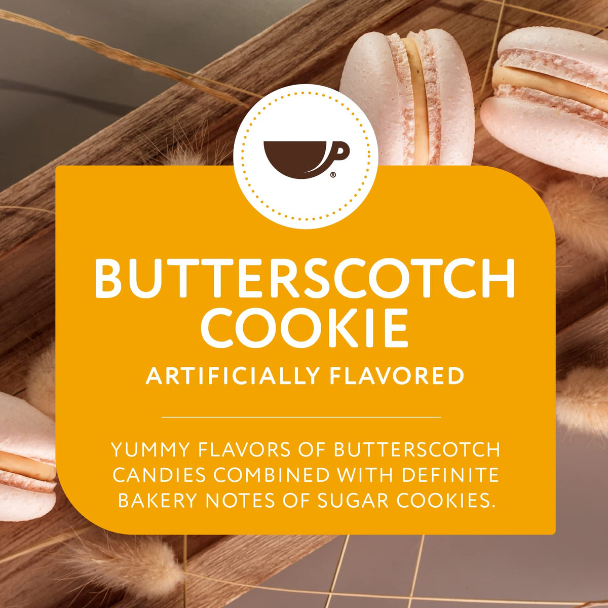 Steaming cup of Paramount Roasters Butterscotch Cookie coffee reveals dessert aroma.