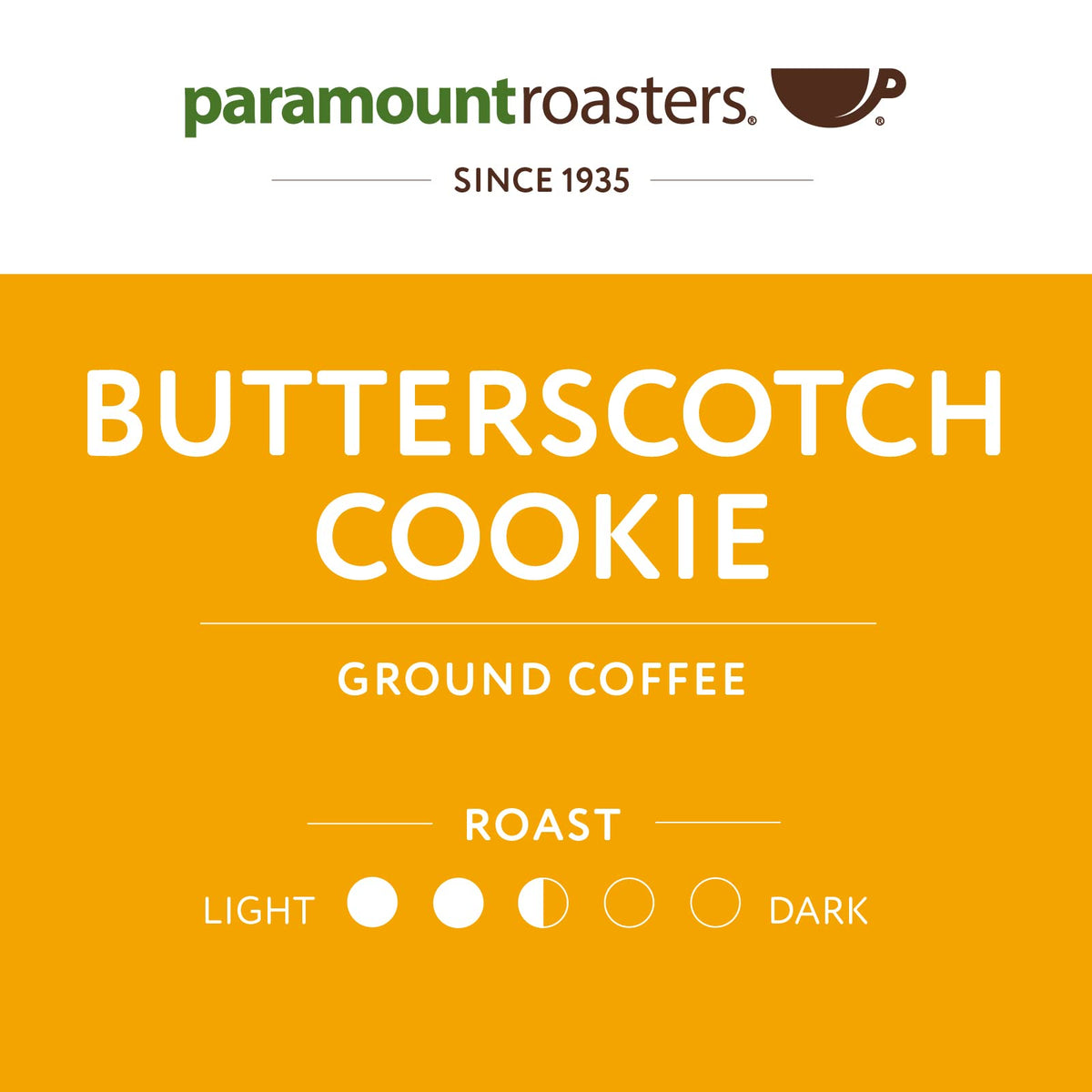 Gift-ready Paramount Roasters Butterscotch Cookie ground coffee for fans.