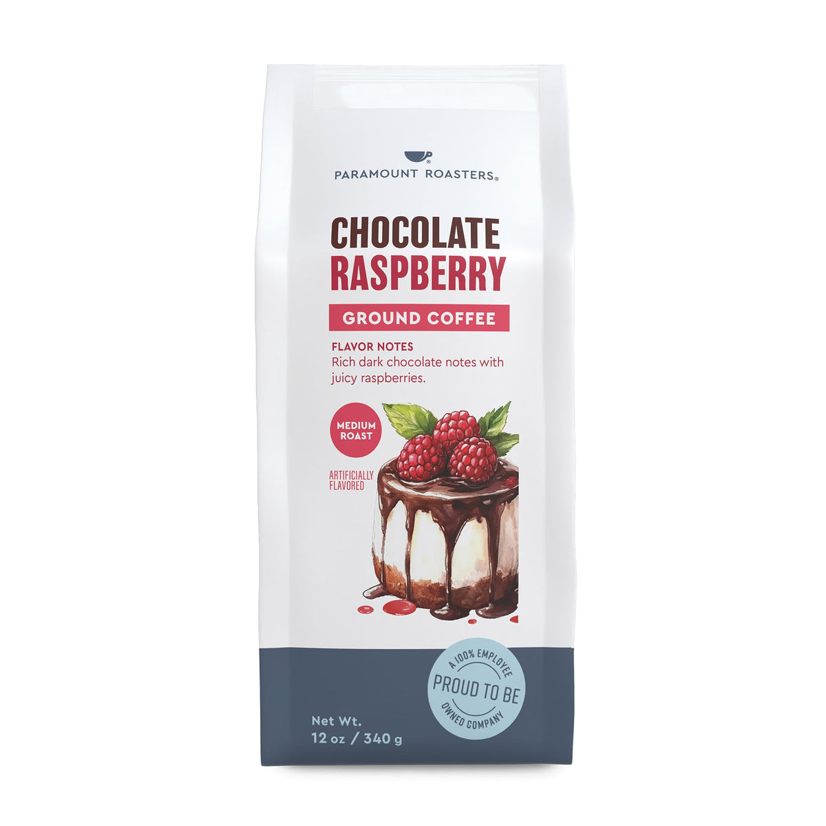 Paramount Roasters chocolate raspberry ground coffee 12oz for a rich morning cup.