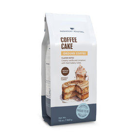 Paramount Roasters Coffee Cake bag front, showcasing vanilla and cinnamon aroma.