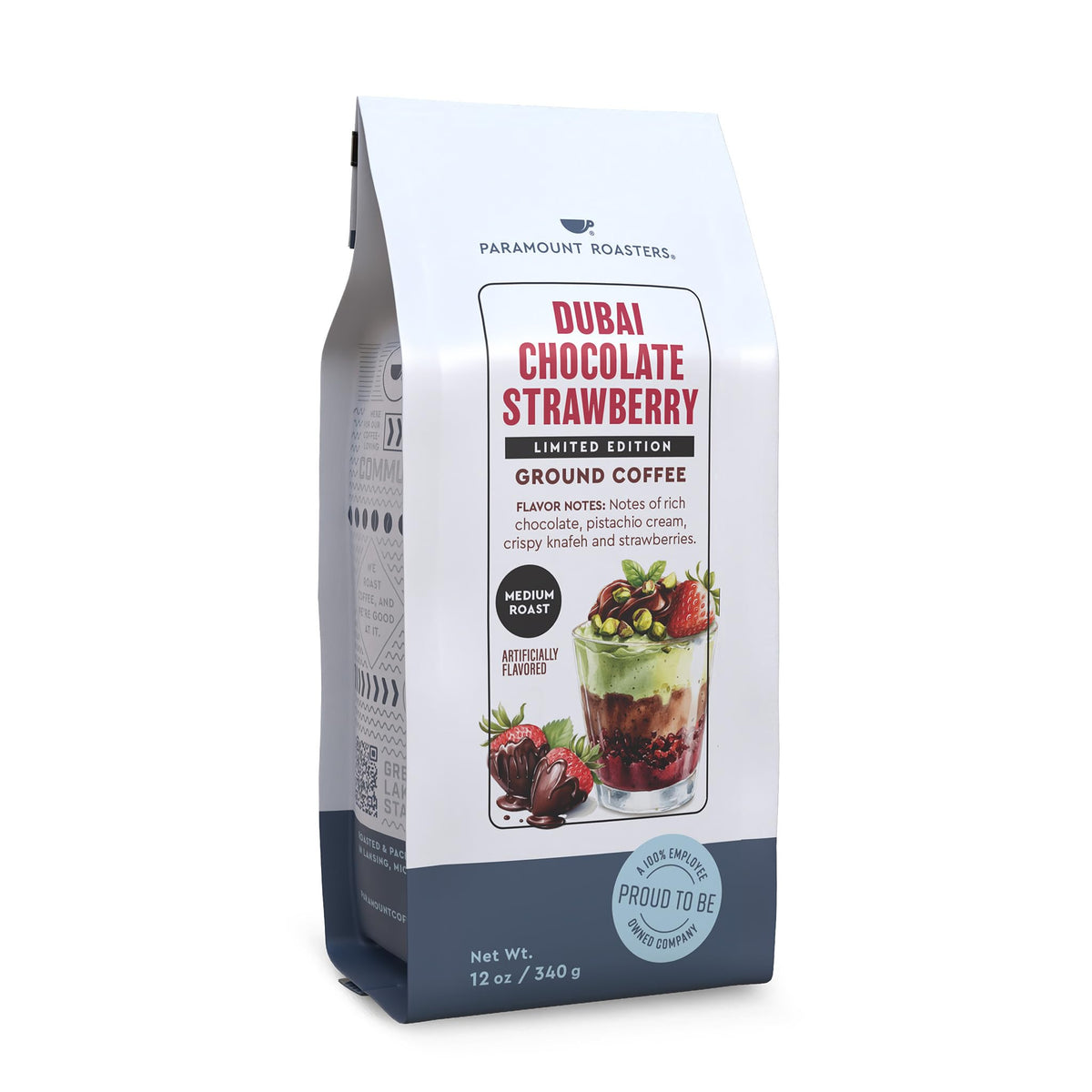 Paramount Roasters dubai-chocolate-strawberry-ground-coffee bag highlights premium aroma and balanced cup