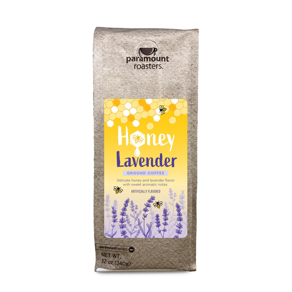 Paramount Roasters Honey Lavender ground coffee bag with a fresh aroma for daily brewing.