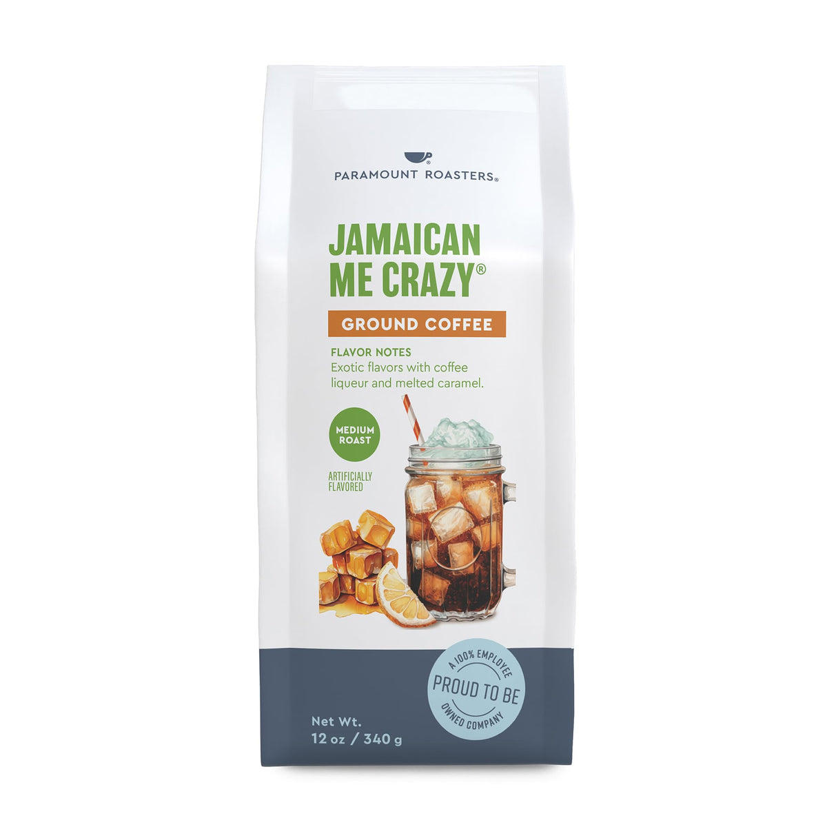 Paramount Roasters Jamaican Me Crazy ground coffee bag with bold flavor