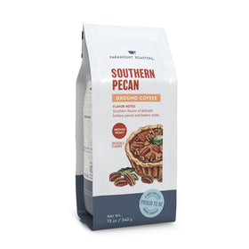 Warm cup of Paramount Roasters pecan coffee with inviting aroma for bright mornings.
