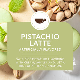 Chilled pistachio latte in glass shows refreshing iced coffee potential