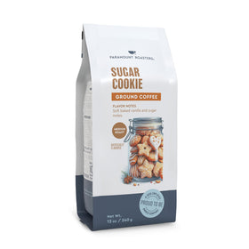 Paramount Roasters Sugar Cookie Ground Coffee 12oz bag front, inviting branding and flavor promise.