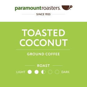 Paramount Roasters toasted coconut coffee 12oz bag signals freshness and value.