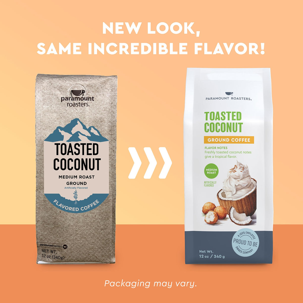 Paramount Roasters toasted coconut ground coffee ground-coffee-closeup emphasizes inviting aroma.