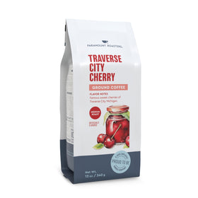 Paramount Roasters Traverse City Cherry coffee bag front, inviting aroma for everyday indulgence.