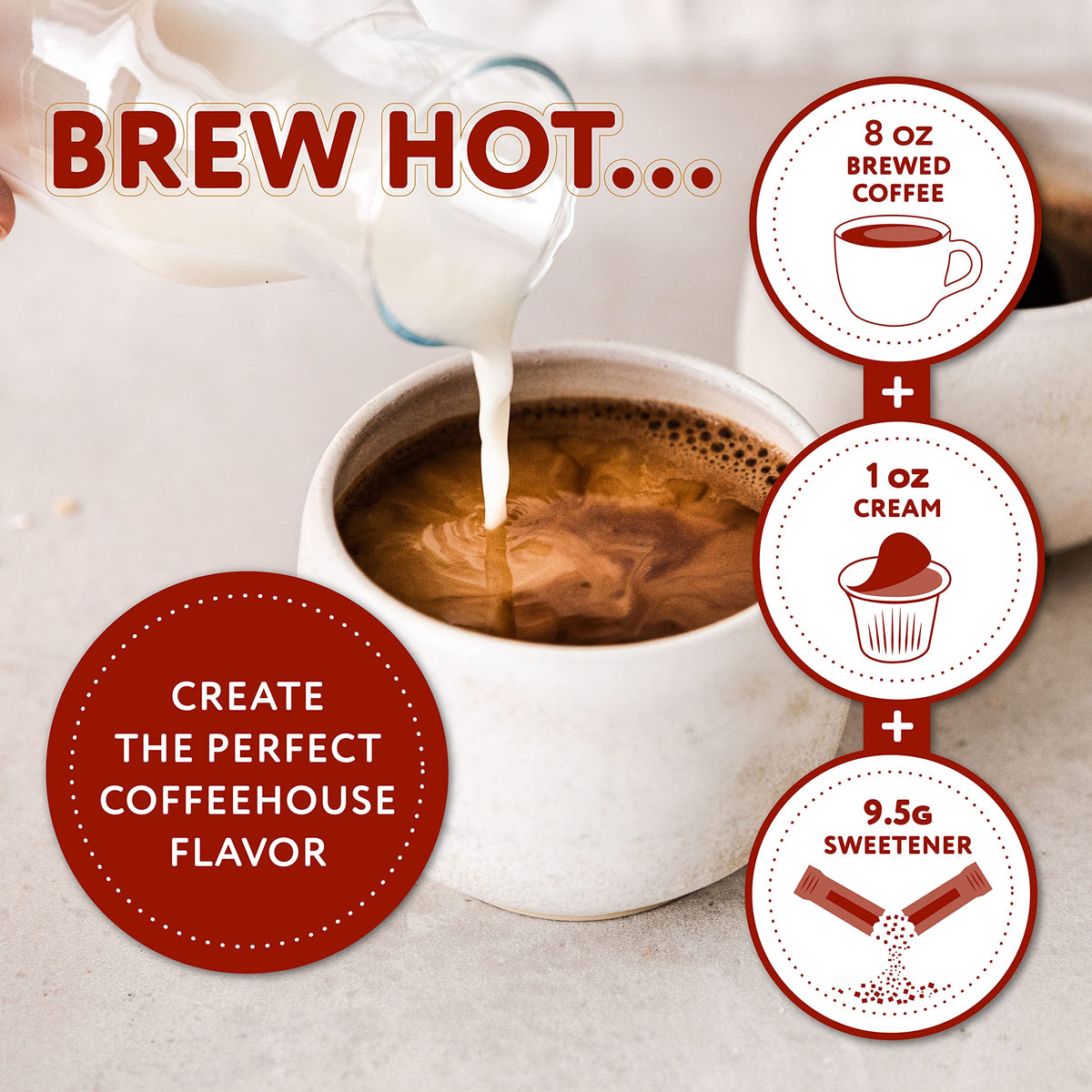 Cream poured into Paramount Roasters Traverse City Cherry coffee, enhancing sweetness and body.