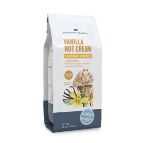 Paramount Roasters Vanilla Nut coffee beans capturing rich aroma for a smooth morning.
