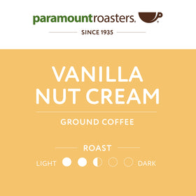 Paramount Roasters Kosher-certified icon with Vanilla Nut coffee packaging.