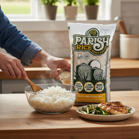Parish White Rice served with curry sauce, versatile base for flavorful dishes