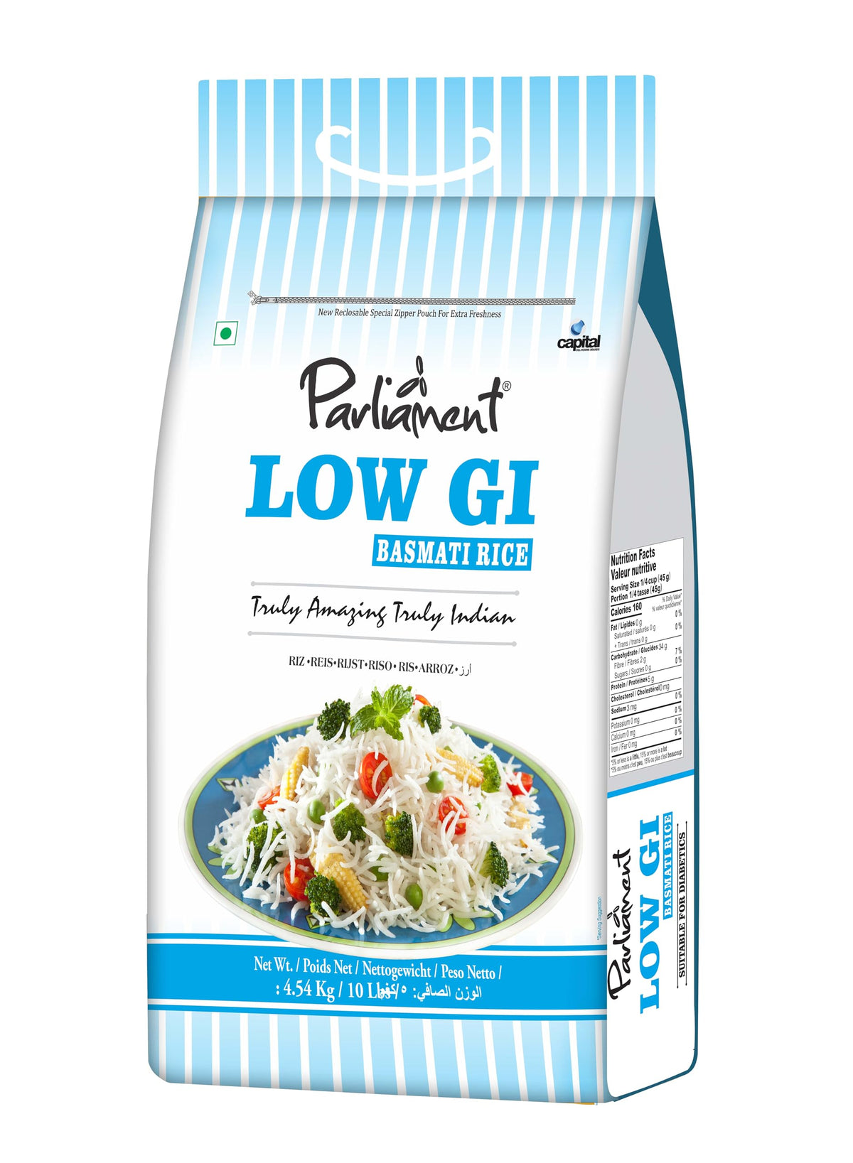 Parliament Low GI Basmati Rice pack with long grains for meals.