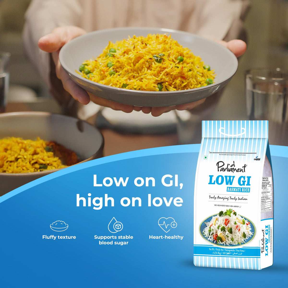 Parliament Low GI Rice being measured for a healthy daily meal.