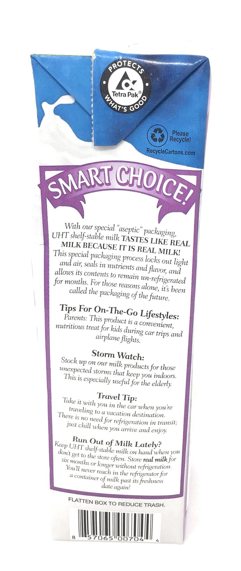 Parmalat fat free UHT milk close-up label highlighting vitamins A and D