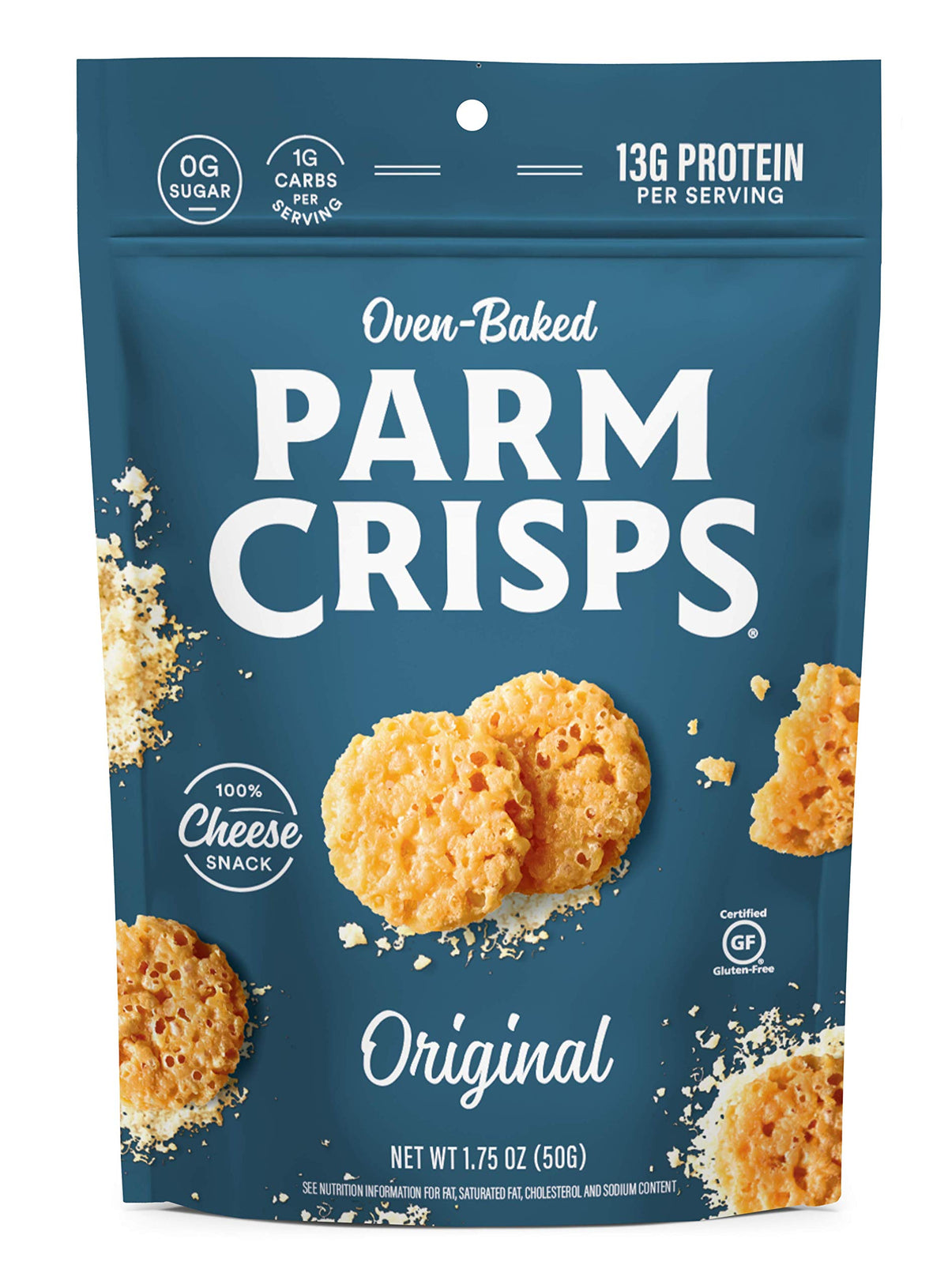 ParmCrisps Cheddar crisp close-up for a protein-packed bite.