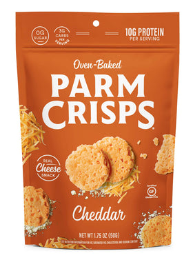 ParmCrisps Four Cheese crisp; rich, savory crunch, no sugar.