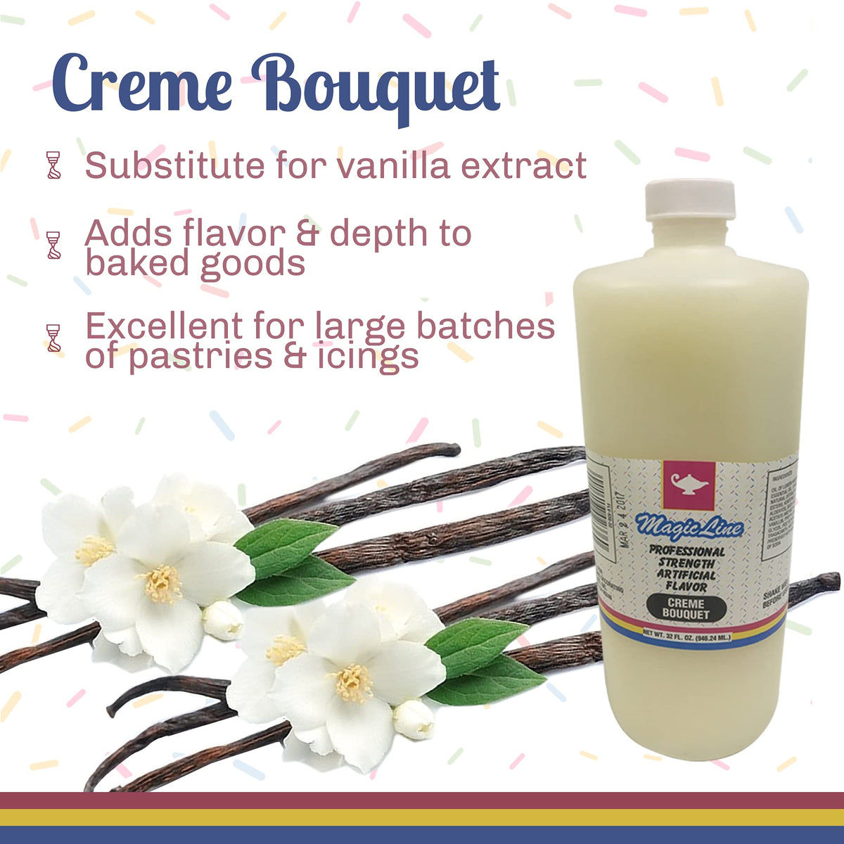 Parrish Magic Line Creme Bouquet 32oz bottle ready for large-batch baking.