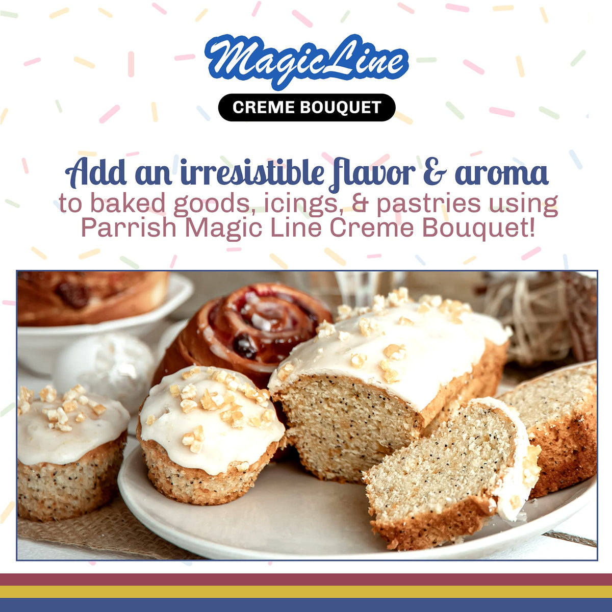 Parrish Magic Line Creme Bouquet icing being enriched with flavoring.