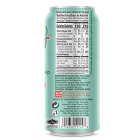 PARROT coconut water with pulp bottle side shows hydration and electrolytes in a sleek bottle.