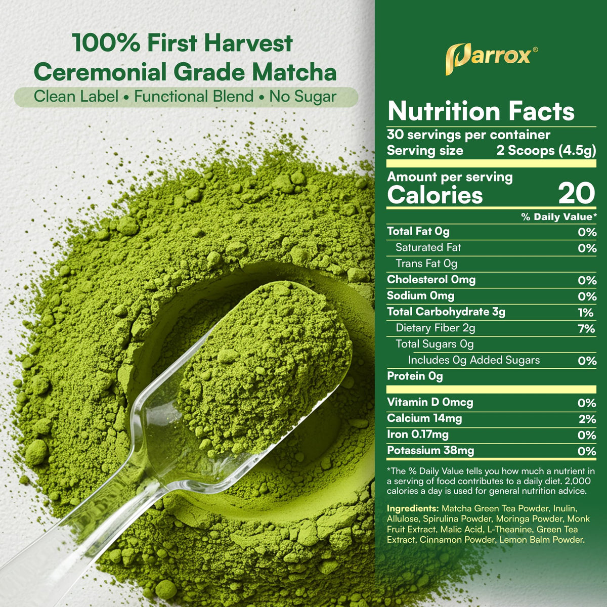 Parrox energizing latte with creamy texture and calm focus.