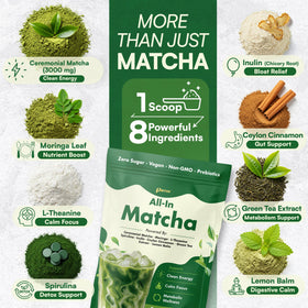 Parrox matcha blend in a glass cup for a bright, energized start.