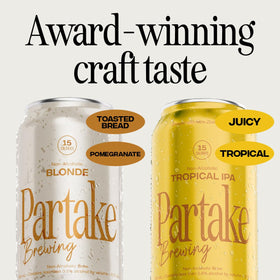 Partake cans in hand show low-calorie beer option.