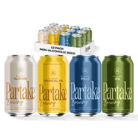 Partake Brewing non-alcoholic beer can, crisp IPA flavor with low calories.