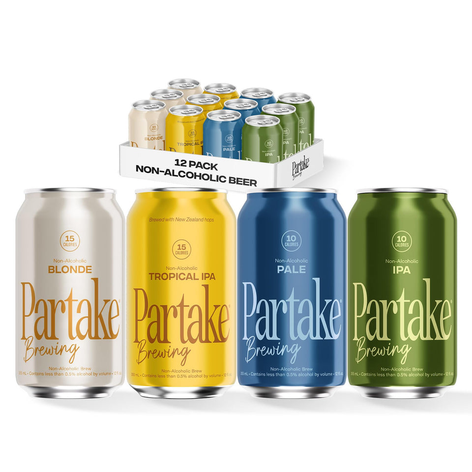 Partake Brewing non-alcoholic beer can, crisp IPA flavor with low calories.