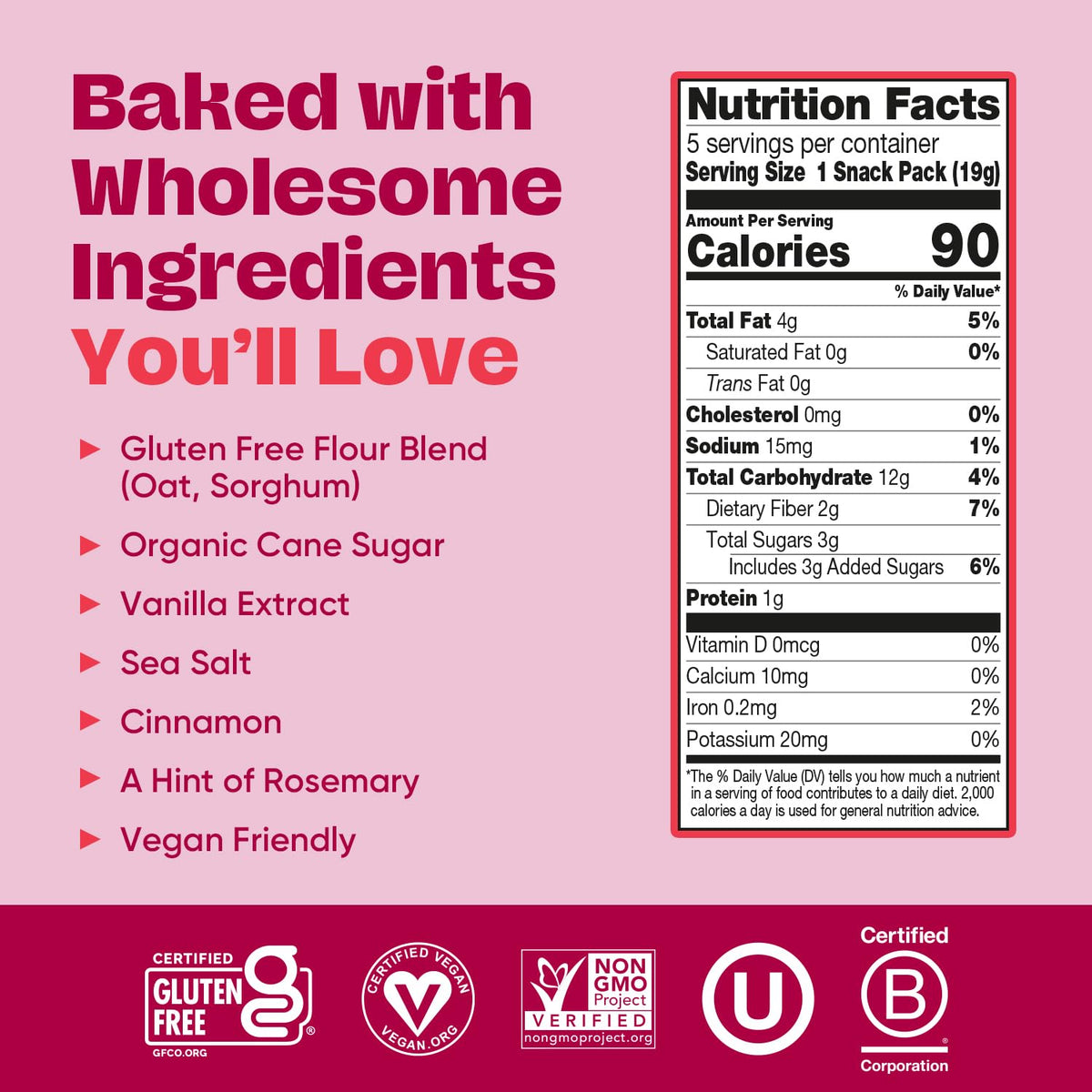 Partake Classic Graham Cracker Minis ingredients jar, demonstrating gluten-free, non-GMO quality.