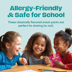 Partake Classic Graham Cracker Minis in lunchbox, kid-friendly allergen-free snack.