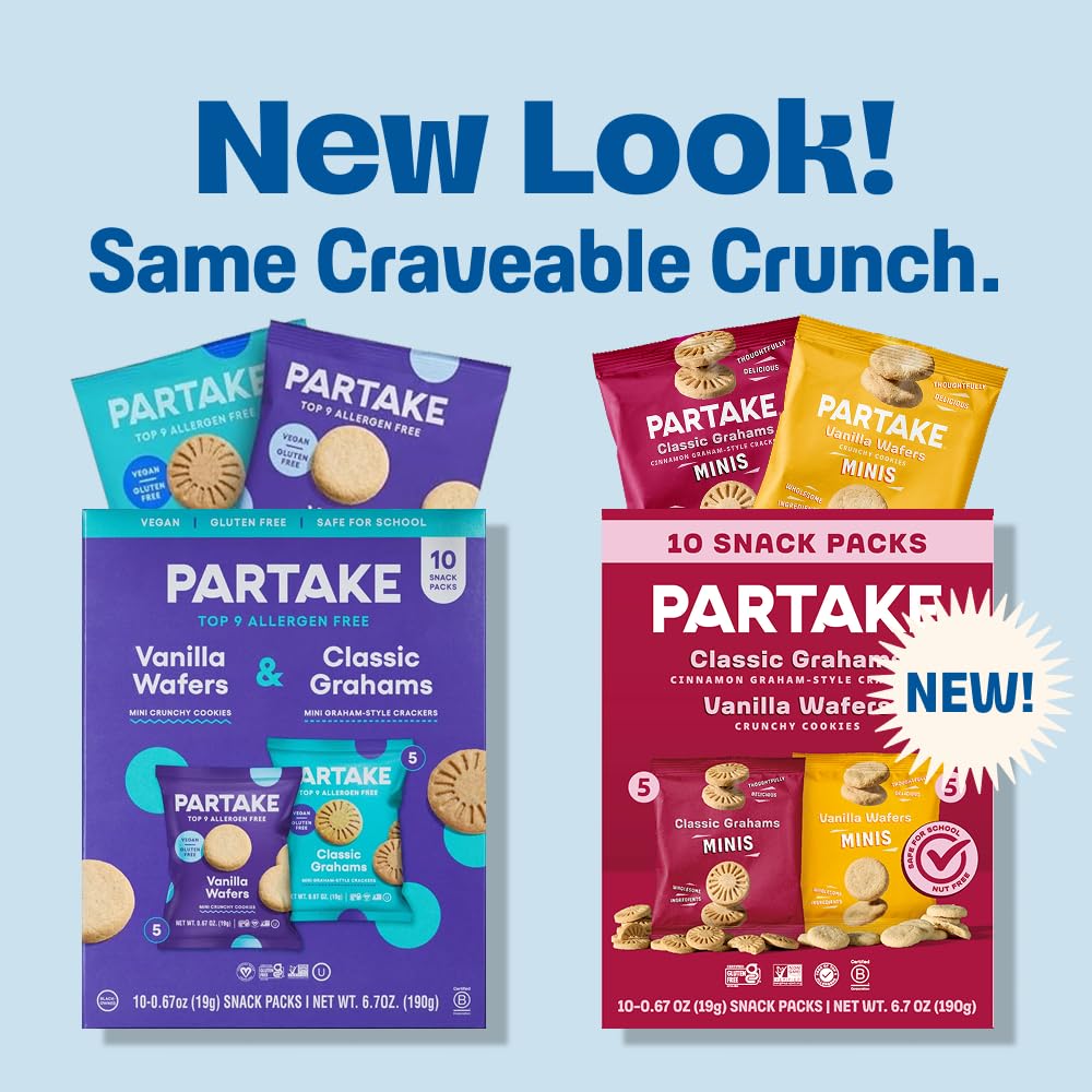 Partake Classic Graham Cracker Minis in office snack tray, safe for shared spaces.