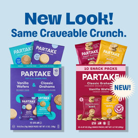 Partake Classic Graham Cracker Minis in office snack tray, safe for shared spaces.