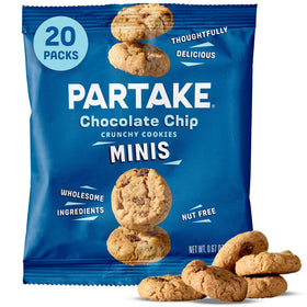 Partake Crunchy Chocolate Chip Cookies front-pack shot for allergen-free snacking.