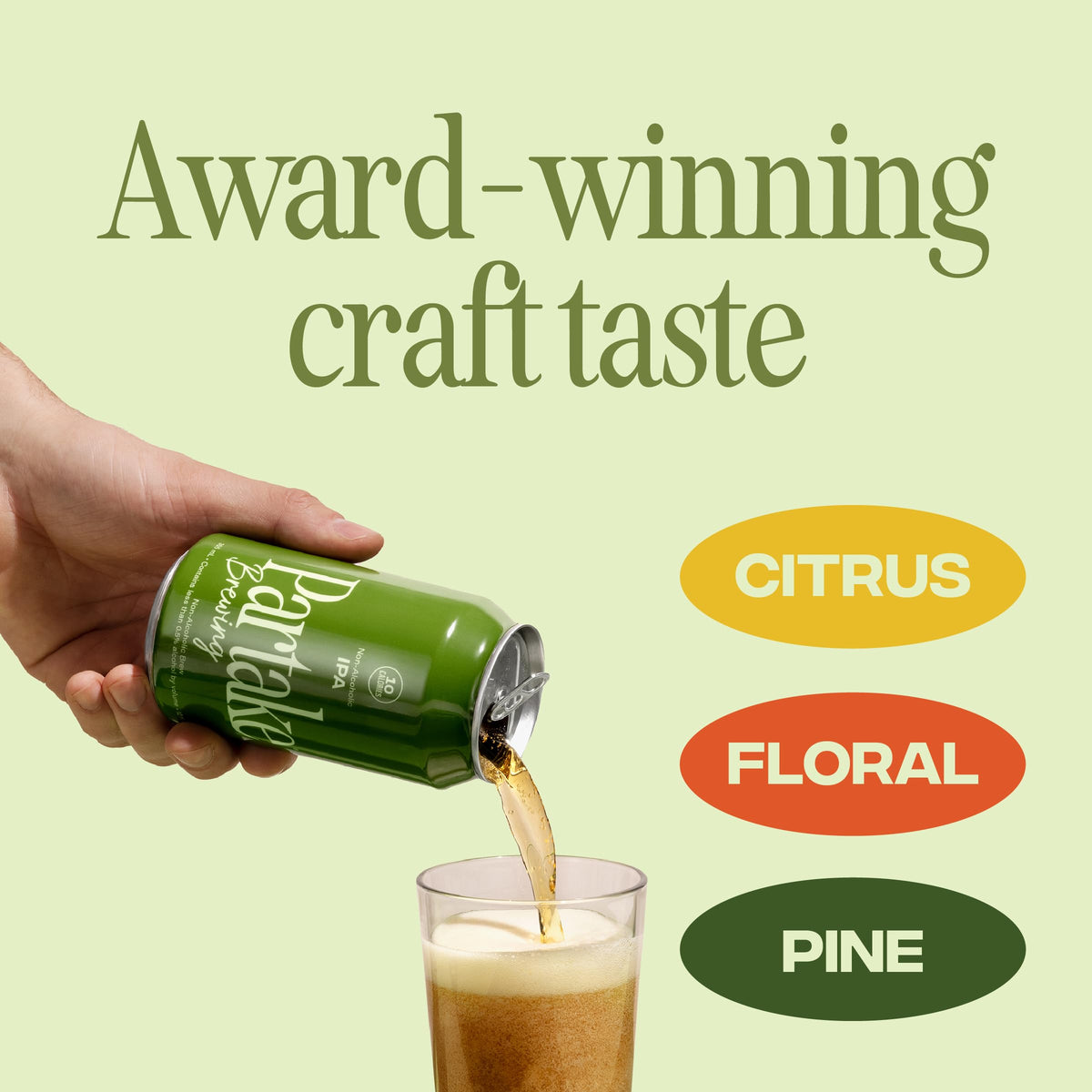 Partake IPA golden color image captures premium, award-winning flavor without alcohol