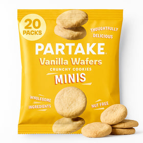 Partake Mini Classic Vanilla Wafer box-front view showing allergen-free snack for lunchboxes