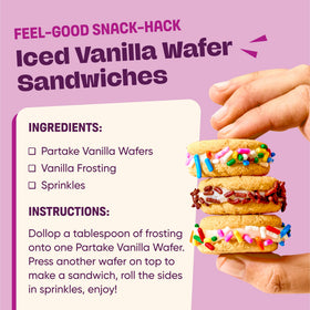 Partake Mini Classic Vanilla Wafer on a kitchen counter with tea